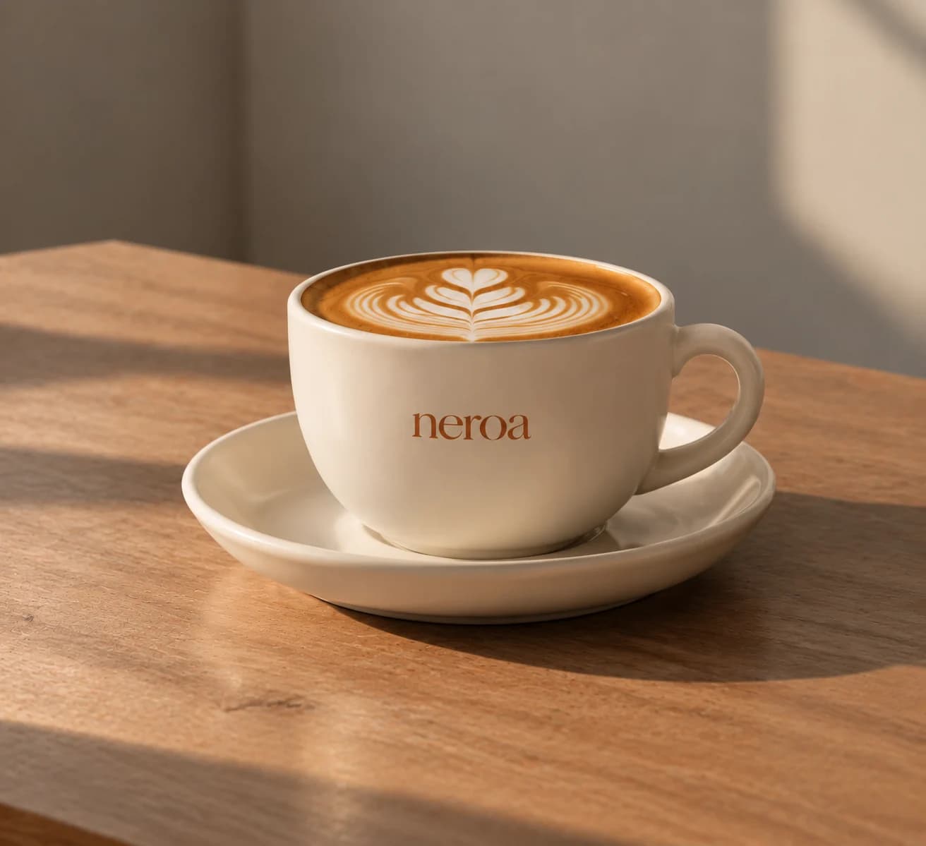 NEROA cappuccino šolja sa tacnom na drvenom stolu